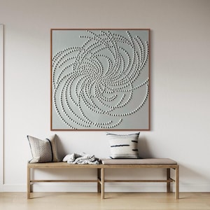 Pintura abstrata extra grande com textura branca: tela de pontilhismo 3D