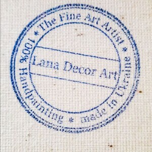 May include: Blue circular stamp with the text "100% Hand-painting * The Fine Art Artist * Made in EU * Lana Decor Art"