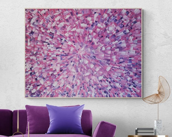 Oversize Abstract Canvas Painting: Pink, Violet, & White Modern Art