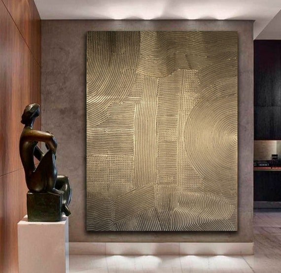 Large Painting Oversize Textured Bronze Metallic Mural Etsy
