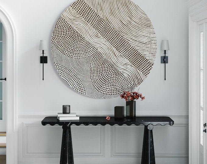 Large Textured Circular Wall Art | 3D Plaster Painting Sculptural Handmade Decor