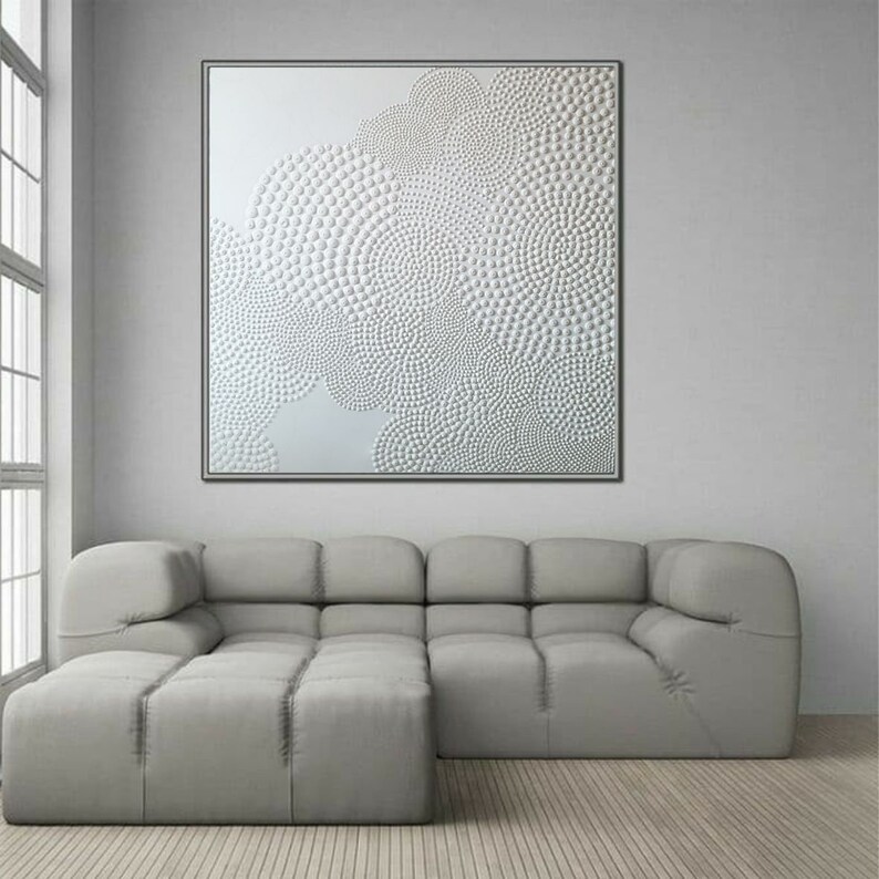 White 3D Point Painting Oversize Wall Art Rich Texture Etsy