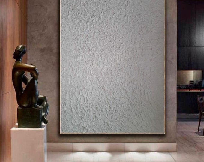 Extra Large White 3D Textured Wall  Art Abstract Painting on Canvas