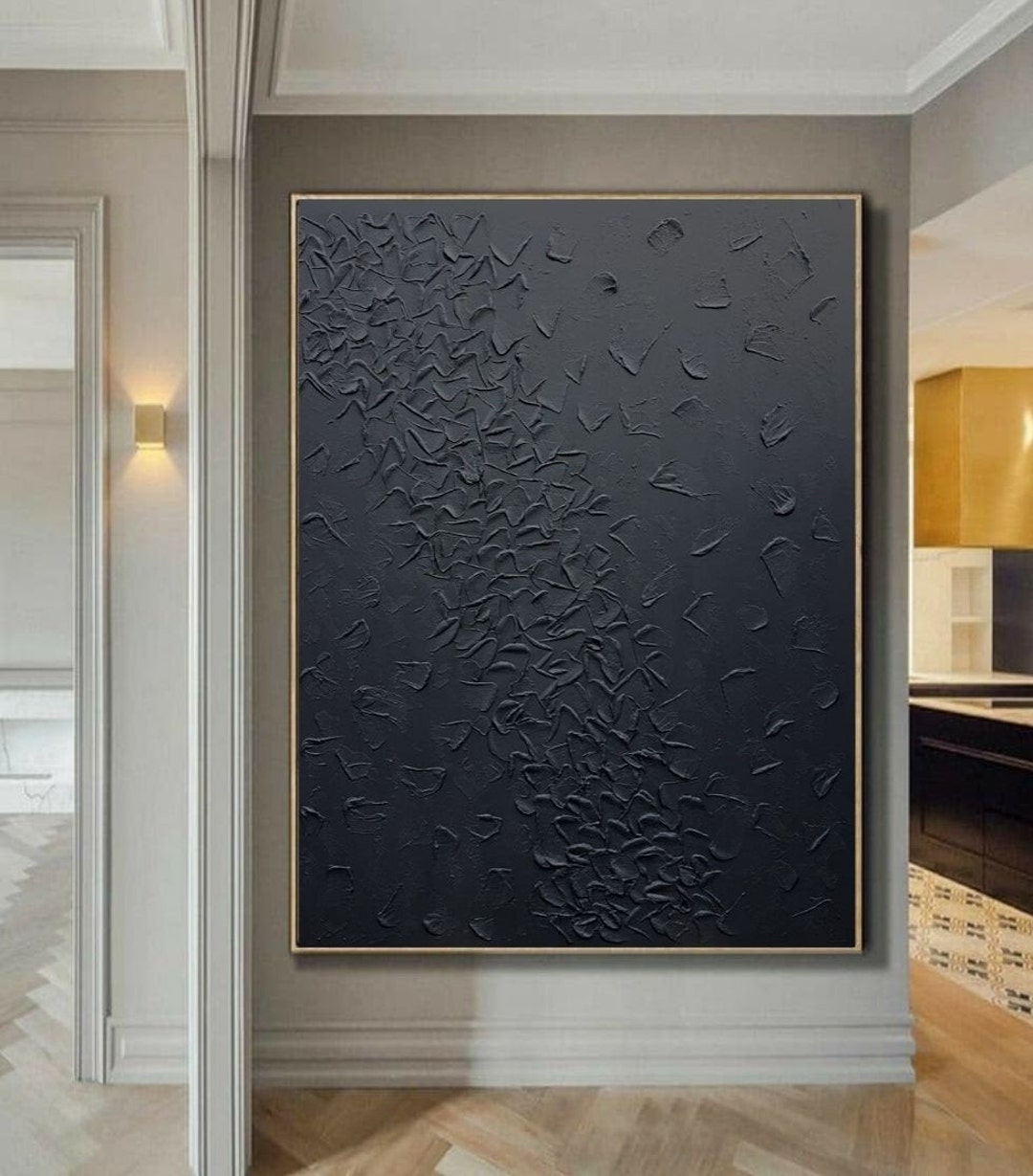 Black Textured Abstract Painting: Extra Large Modern Canvas Wall Art - Etsy