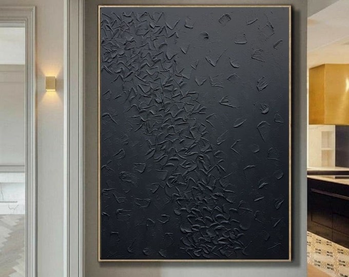 Black Textured Abstract Painting: Extra Large Modern Canvas Wall Art