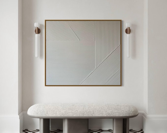 Minimalist Textured Wall Art, Geometric Relief Painting on Canvas