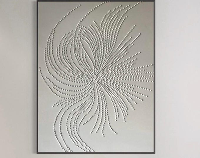 Textured Wall Art Minimalist Abstract Painting Neutral Modern Boho 3D Dot Plaster Canvas