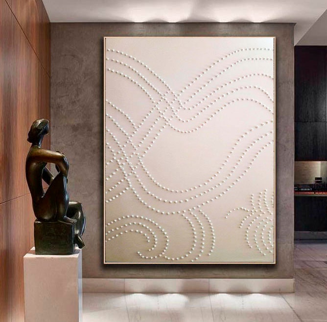 Large 3D Point Painting, White Oversize Wall Art Rich Large 3D Point Painting, White Oversize Wall Art Rich