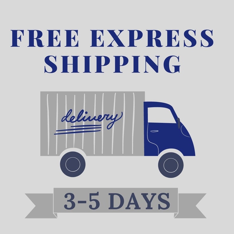 May include: A blue delivery truck with the word "delivery" written on the side. The truck is on a white background with the text "FREE EXPRESS SHIPPING" and "3-5 DAYS" in blue.