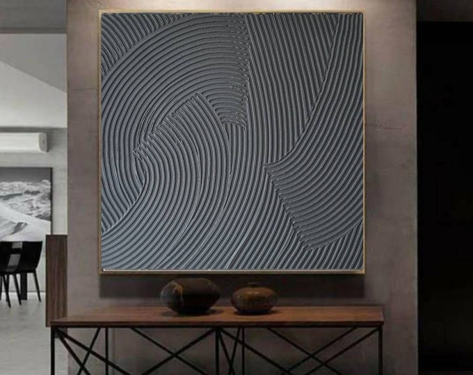 Large Gray Textured Wall Art, 3D Plaster Painting Handmade Canvas Home Decor