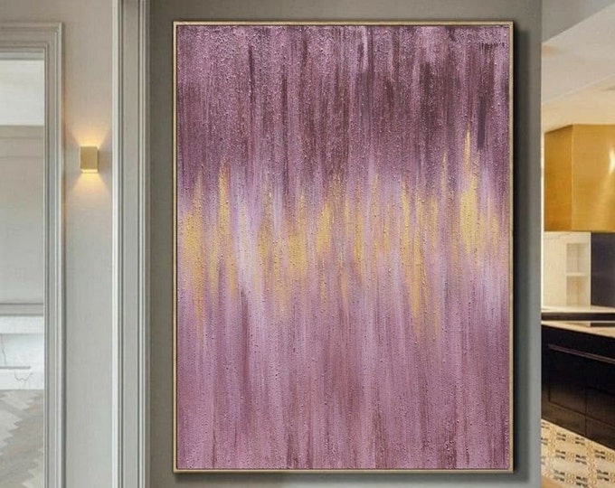 Blush Pink Abstract Painting: Gold Accent, Modern Wall Art