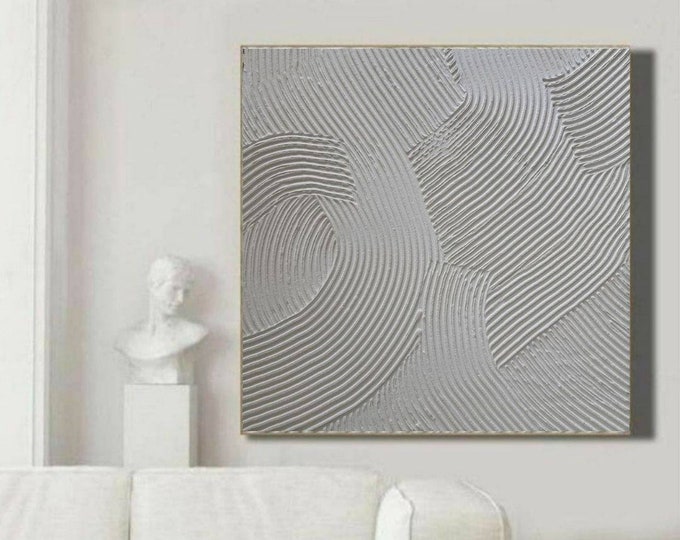Large Abstract White Textured Wall Art Oversized 3d Plaster Modern Painting Handmade Canvas Home Decor