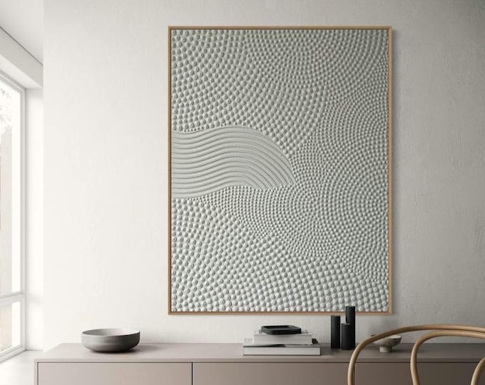 Extra Large White Textured Wall Art Oversized Abstract Painting 3d Dot Plaster Cnvasa Modern Neutral Home Decor