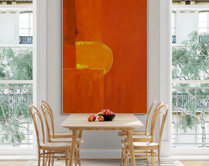 Oversized Orange Abstract Painting: Modern Burnt Orange Wall Art