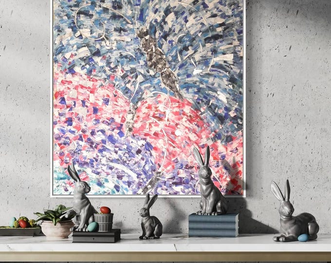 Large Abstract Butterflies Painting, Palette Knife Strokes, Oversized Wall Art