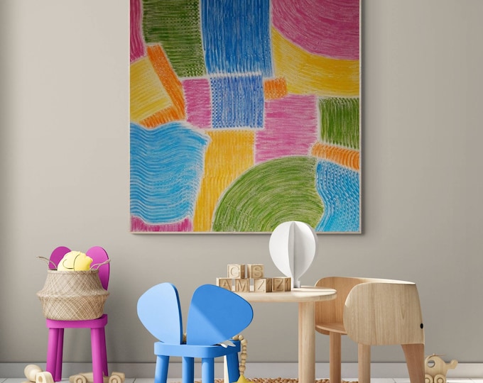 Large Textured Wall Art 3D Abstract Painting: Colorful Geometric Canvas Wall Decor