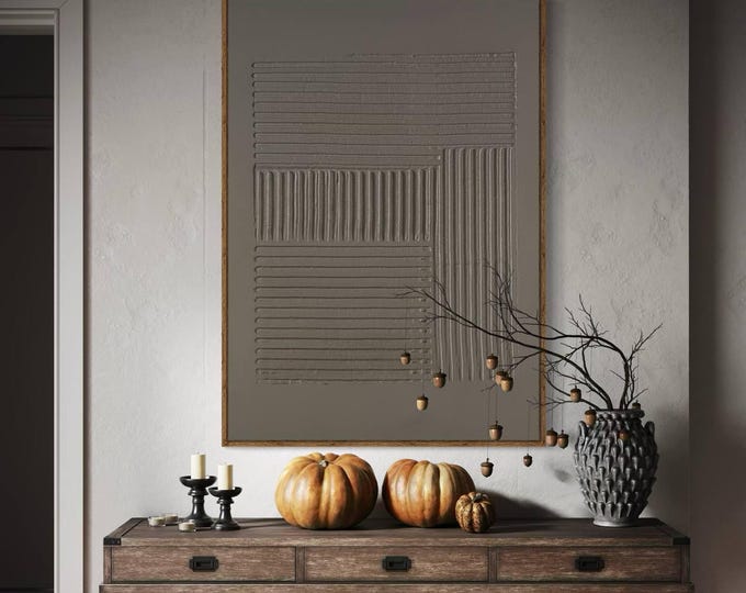 Extra Large Textured Wall Art Beige Geometric Abstract 3D Painting Handmade Canvas