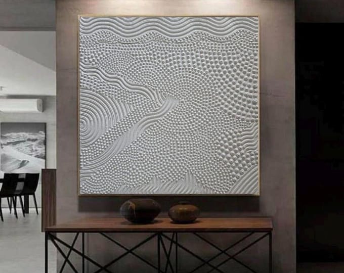 Extra Large Textured Wall Art White Abstract Painting 3d Plaster Modern Canvas Neutral Handmade Home Decor