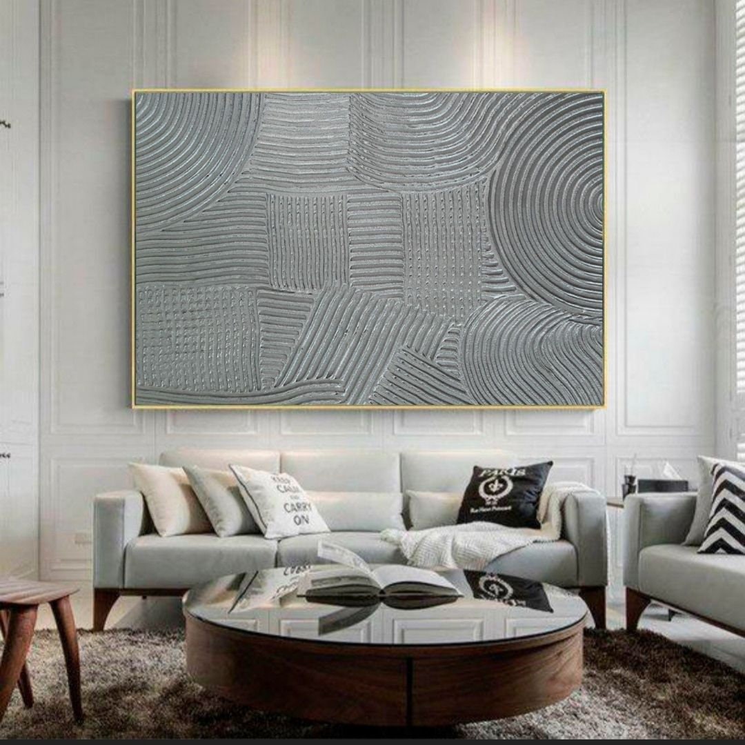 Large Painting Silver Abstract Rich Metallic Texture Etsy