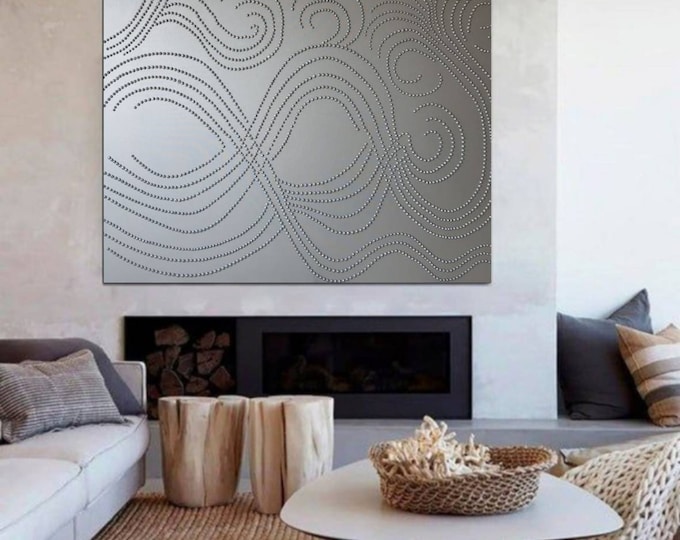 Large Silver 3D Abstract Painting: Metallic Modern Wall Art