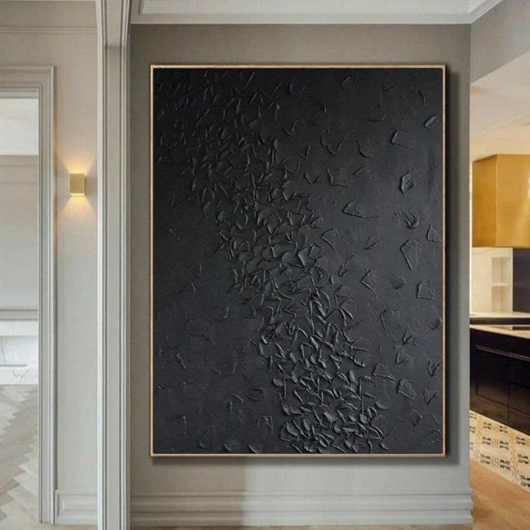 Extra Large Black Textured Wall Art Abstract 3D Plaster Painting Modern ...