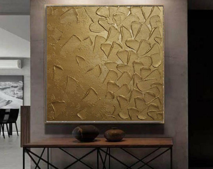 Oversized Bronze 3D Textured Abstract Painting: Modern Hallway Wall Art