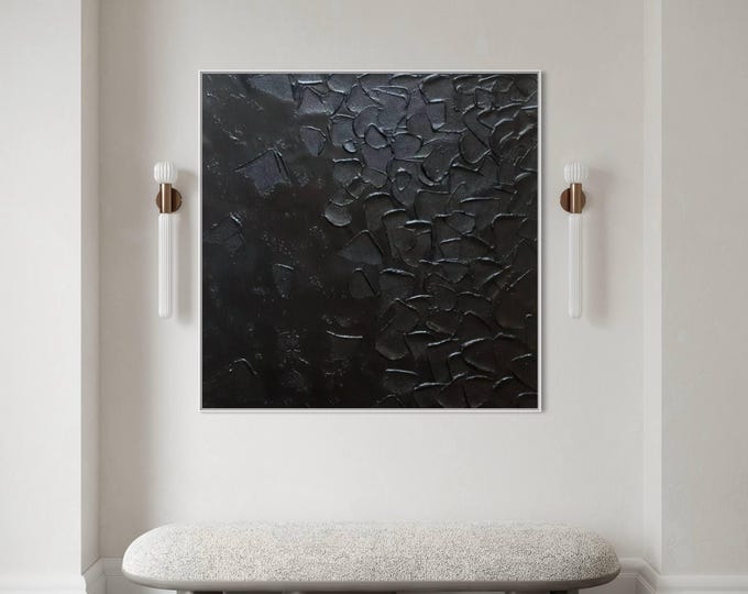 Large Black Texture Painting: Modern Abstract Canvas Wall Art