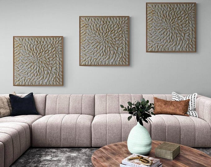 White Gold Abstract Wall Art Set: Textured Canvas Panel Decor