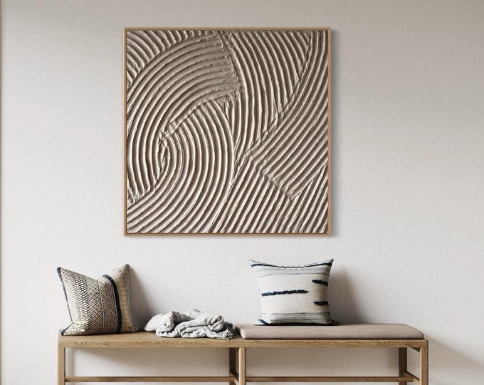 Large BeigeTextured Wall Art Oversized Plaster Abstract 3d Painting Handmade Neutral Canvas
