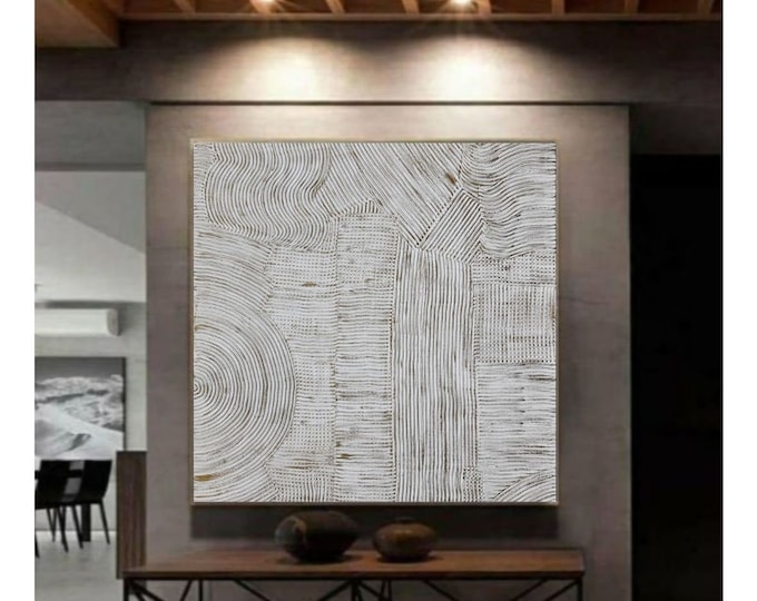 Oversized White Bronze Textured Wall Art Abstract 3d Plaster Painting Handmade Canvas Wall Decor