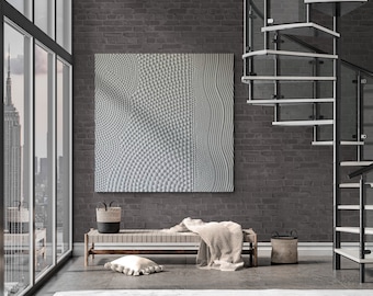 Oversized Textured Wall Art White 3D Painting: Abstract Plaster Canvas