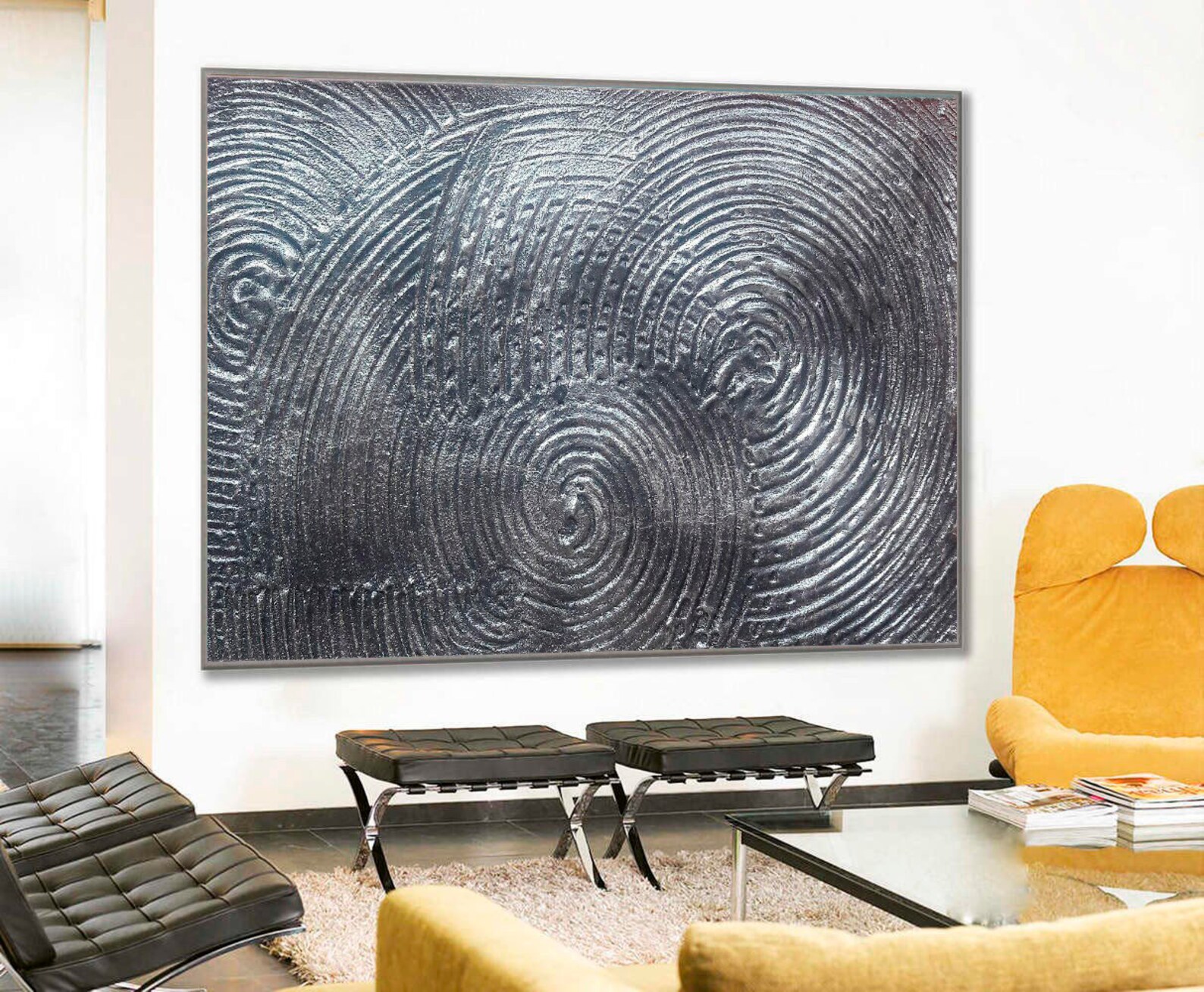 Large Painting Silver Abstract Rich Metallic Texture Etsy