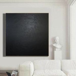 Large Black Square Painting: Monochrome Abstract Canvas Art