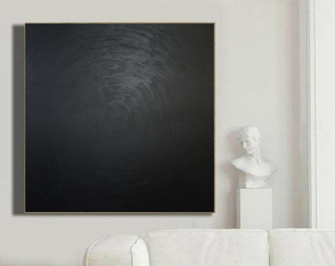 Large Black Square Painting: Monochrome Abstract Canvas Art