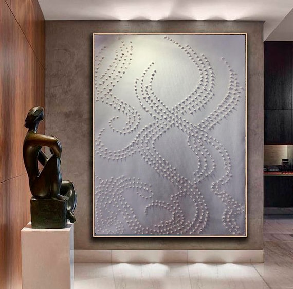 Large 3D Painting Oversize Texture White Wall Art Abstract Etsy