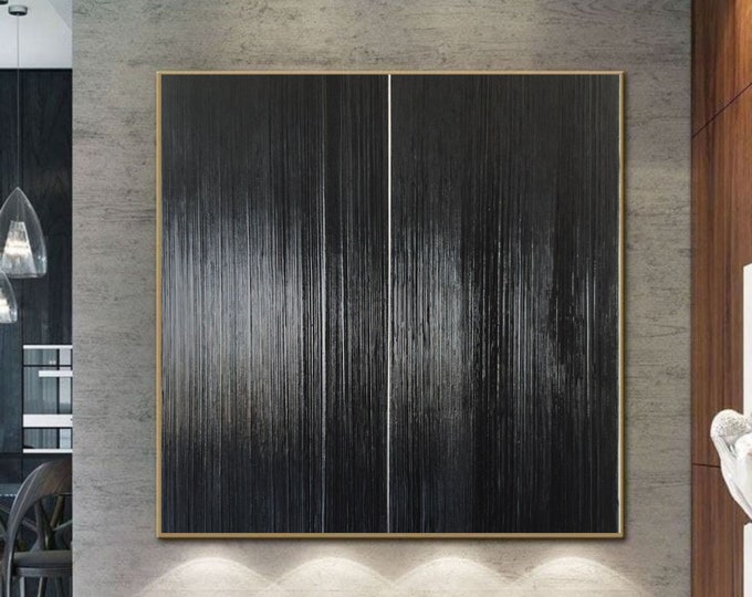 Large Black and White Texture Painting: Modern Abstract Canvas Wall Art