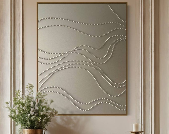 Oversized Golden Pearl Metallic Abstract Painting: 3D dots Textured Wall Art Original Canvas