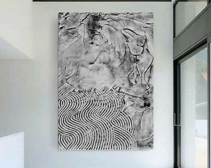 Extra Large Black & White Textured Wall Art Modern Abstract Canvas Painting