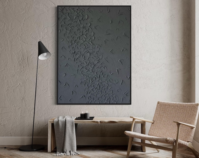 Extra Large Textured Wall Art Gray Abstract 3D Plaster Painting Handmade Canvas