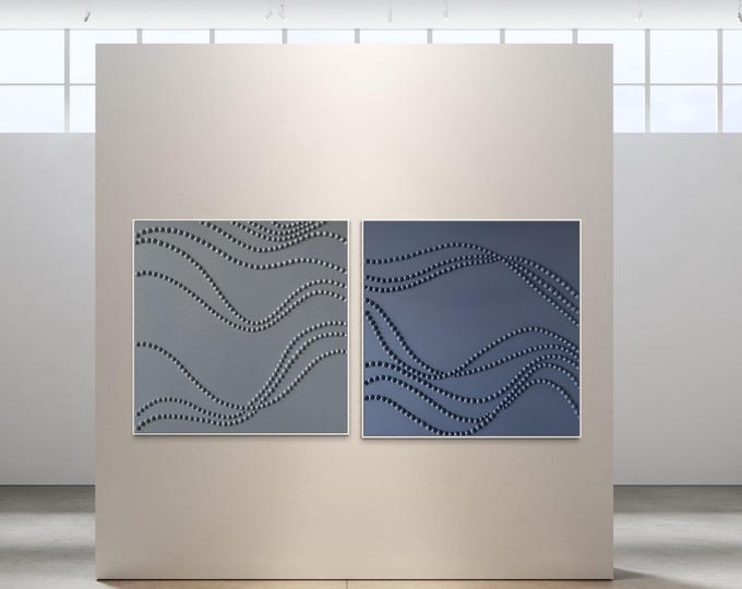 Blue 3D Wavy Line Art: Modern Abstract Plaster Painting Set
