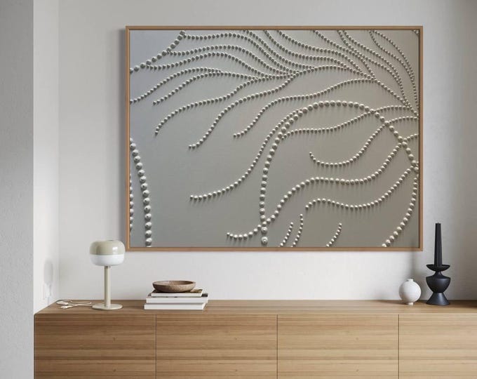 Extra Large White Textured Wall Art 3D Dot Painting: Abstract Branch Plaster Modern Handmade Canvas