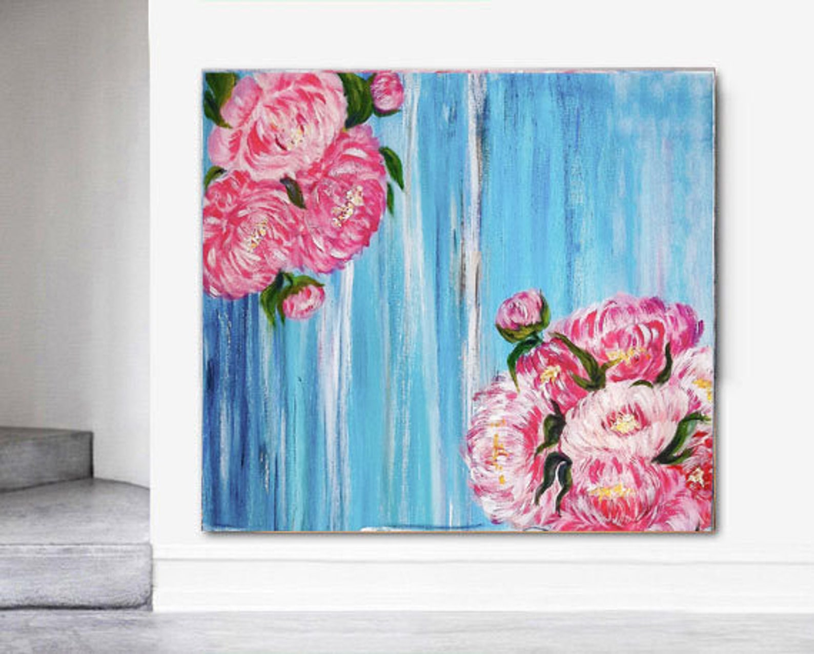Large Painting Oversize Flowers Wall Art Living Room Extra Etsy