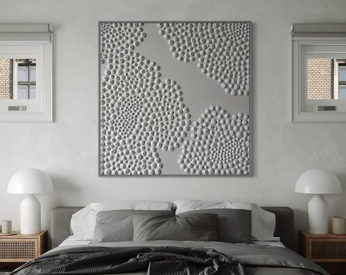 Large Textured Floral Wall Art, 3D Plaster Abstract Flower Painting