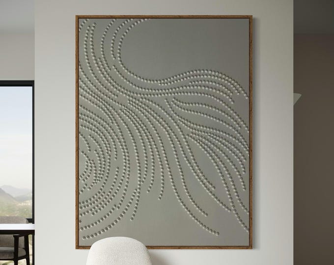 Large Textured Wall Art Minimalist Neutral Modern 3D Canvas Abstract Dots off-White Painting