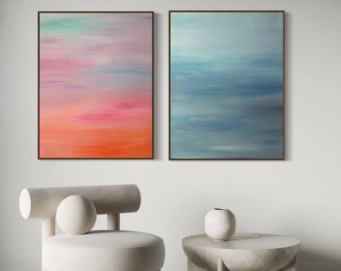 Oversize Abstract Seascape Painting Set: Sunset Canvas Art