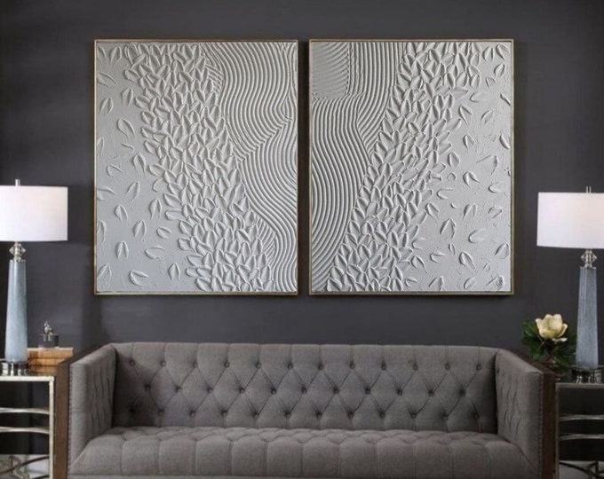 Textured White Abstract Painting Set: 3D Modern Wall Art