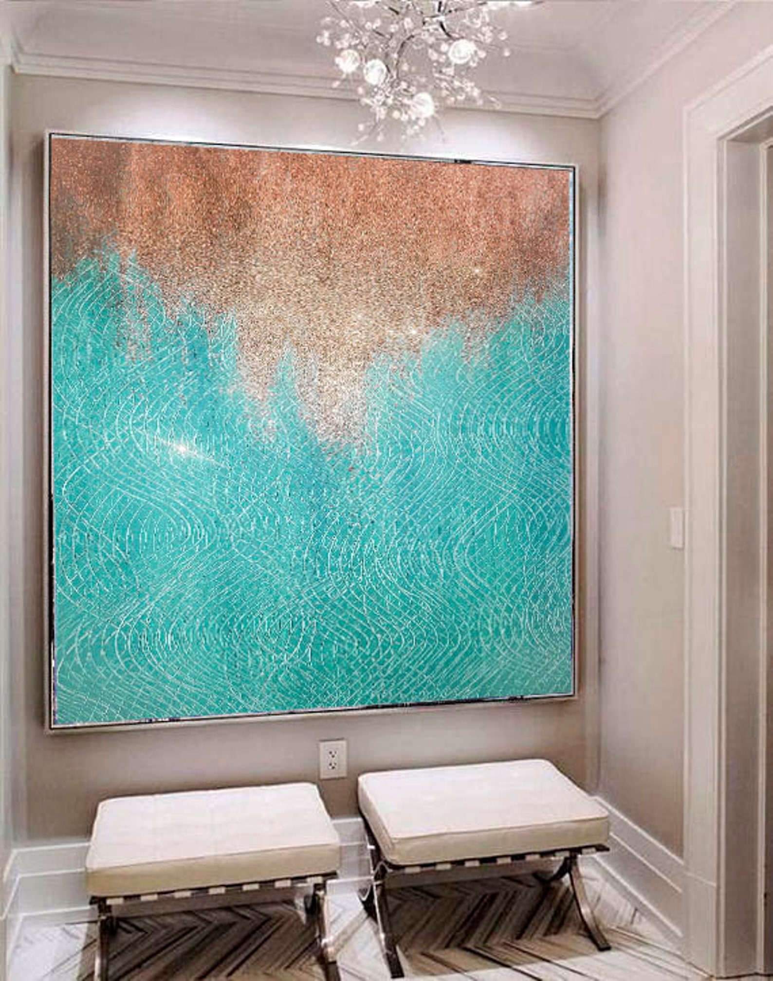 Large Shine Painting Gold Glitter Wall Art Living Room Extra Etsy