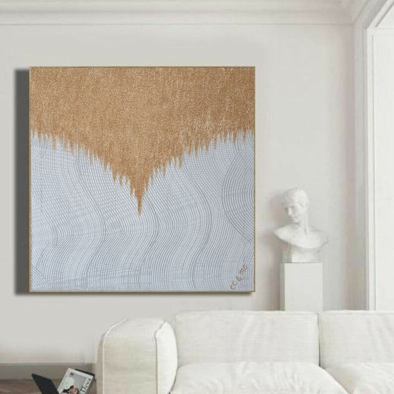 Large Shine Painting Gold Glitter Wall Art Living Room Extra Etsy