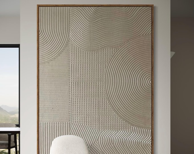 Extra Large 3D Textured Abstract Painting: Mother-of -Pearl White Metallic Mural Wall Art Decor