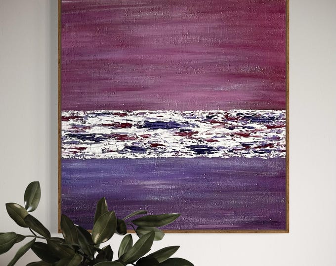 Large Abstract Seascape Painting: Pink Purple Original Canvas Art
